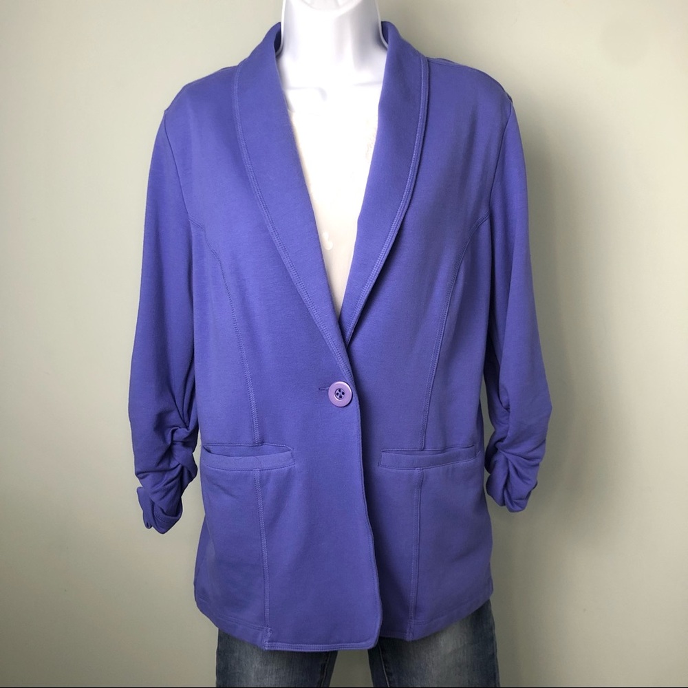 Susan Graver Purple Jersey Open-Front Blazer Jacket Small